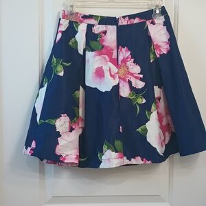 Sequin Hearts Navy Skirt with Floral Accents